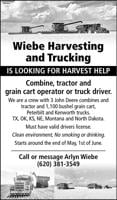 HARVEST HELP: TX, OK, KS, NE, MT & ND
