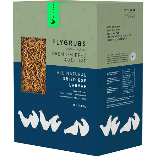 FLYGRUBS | Dried Black Soldier Fly Grubs for Birds Hens Ducks Reptiles (10 lb) - Non-GMO - 85X More Calcium Than Meal Worms