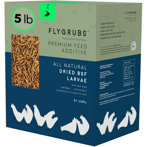 FLYGRUBS | Dried Black Soldier Fly Grubs for Birds Hens Ducks Reptiles (5 lb) - Non-GMO - 85X More Calcium Than Meal Worms