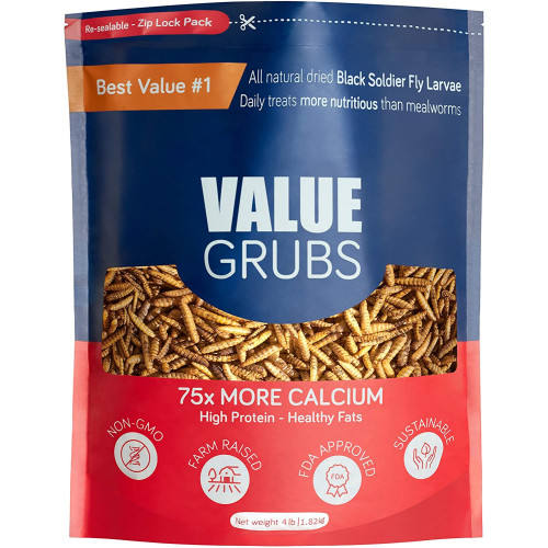 Value Grubs | Black Solider Fly Larvae Treats for Birds Hens Ducks Reptiles (4 lb) - Non-GMO - 75X More Calcium Than Meal Worms